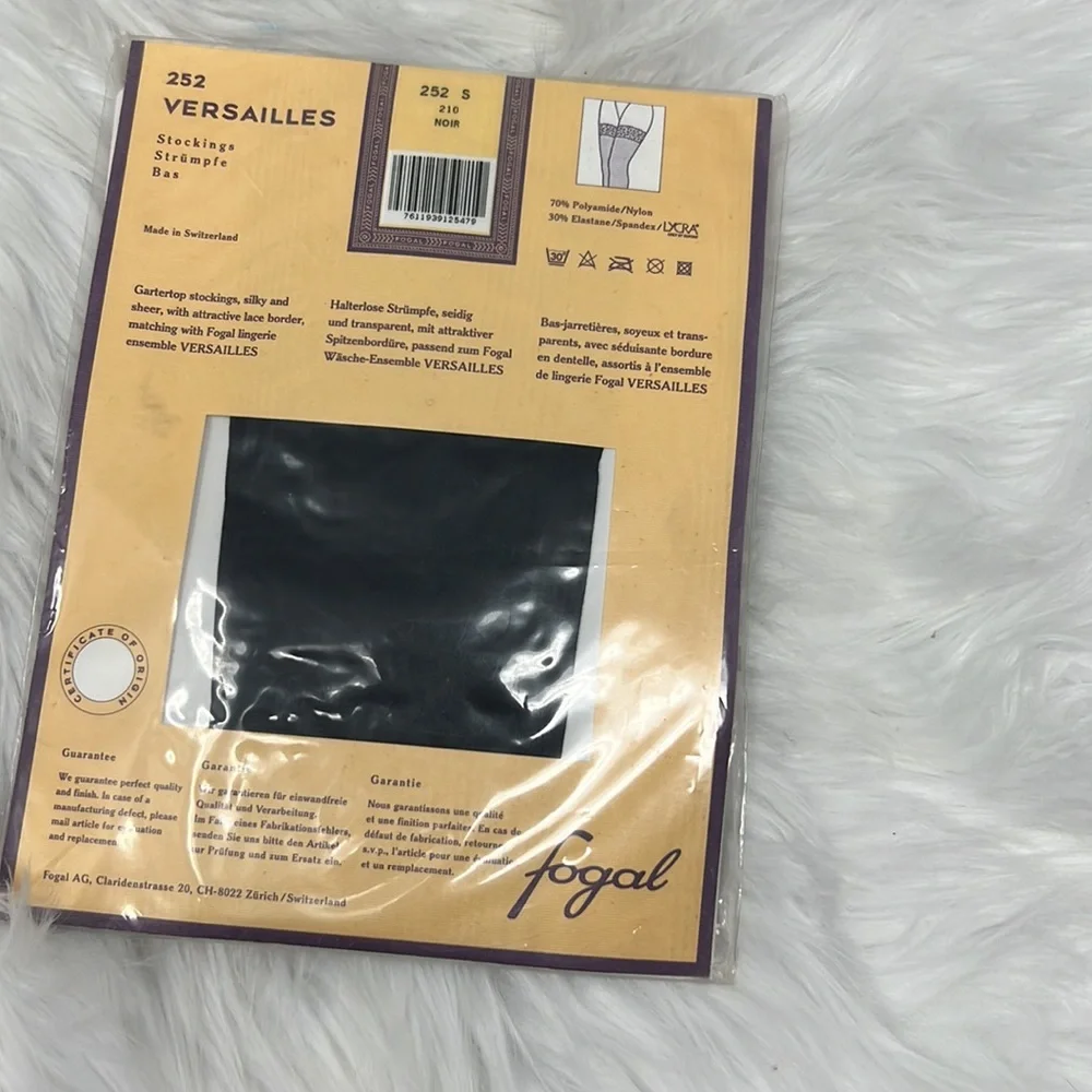 Fogal Versailles 252 Garter Stockings Black Noir Size S Lace Swiss NIP